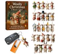 Mice 2025, 28 x 16 x 3 cm, 24 Days Christmas Countdown Calendar with 24 Pieces 2D Acrylic Mice Pendants, for Tree Branches, Window Sills, Wall Door
