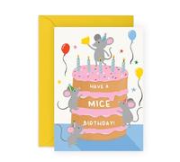 Mice Birthday Card - Cute Mouse Cake Illustration for Son, Daughter, Niece, Nephew, Child, Toddler, Friend, Animal Lovers, Children, Little Ones - Come with Stickers