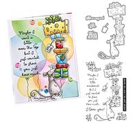 Mice Carry the Birthday Gifts Dies and Stamps Sets for Card Making Wishing You A Big Happy Birthday Words Phrase Transparent Silicone Seal Stamps for DIY Scrapbooking Paper Crafting Metal Cutting Dies