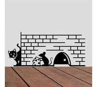 Mice Hole Skirting Board Sticker - Stickers for Cats - Home Decor - Wall Art - Wall Decal Sticker (Cat Watching Mouse)