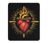 Mice Mat Sacred Heart With Flames Stitched Edges Mouse Mat Comfortable Gaming Mousepad For Desk Work Office 25X30Cm