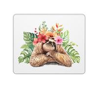 Mice Mat Watercolor Sloth With Tropical Flowers Comfortable Gaming Mousepad Wear Resistant Desk Pad For Office Home Desk 25X30Cm