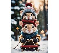 Mice on a Sledge Christmas Card 125mm x 178mm - Including Envelope - GC961