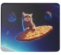 Mice Pad Curious Cat Flying A Pizza in Astronaut Gaming Mouse Mat for
