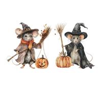 Mice Wall Decal - Self Adhesive Backdrop, 3D Effect Mouse Hole Art, Fantasy Broom Stick Illustration | Non Toxiic Material, Uniquee Seasonal Character Poster for Todler Bedroom Classroom Doorway