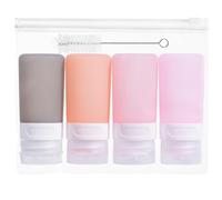 MICEBAY Condiment Squeeze Bottles for Sauces, 2-oz Mini Silicone Salad Dressing Container to Go with Snack Storage Bag, Leakproof Sauce Bottles for Lunch Box, 4 Pack, Pink