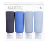 MICEBAY Condiment Squeeze Bottles for Sauces, 6-oz Small Silicone Salad Dressing Container to Go with Snack Storage Bag, Leakproof Sauce Bottles for Lunch Box, 4 Pack, Blue