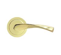 Micel - 07081 - Handle Set with Wide Rosette (65 mm) and Aluminium Handle, Brass Finish, Glossy Gold Colour, 135 x 65 x 65 mm