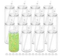Micellwuu 16 oz Plastic Snow Globe Tumbler, 16 Pack Double Wall Snowglobe Tumbler with Pre Drilled Hole, Plastic Mason Jar Cups Can for Snow Globe Glitter DIY (Clear)
