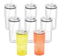 Micellwuu 18 Oz 8 Pack Acrylic Snowglobe Tumbler, Snow Globe Cups with Pre Drilled Hole, Double Wall Plastic Clear Travel Coffee Tumbler Mugs for Snow Globe Glitter DIY