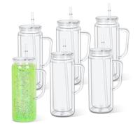 Micellwuu 20 Oz 6 Pack Acrylic Snowglobe Tumbler With Handle, Snow Globe Cups with Pre Drilled Hole, Double Wall Plastic Cup With Handle for Snow Globe Glitter DIY (Clear)