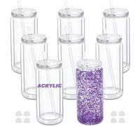 Micellwuu 20 oz Acrylic Snowglobe Tumbler, 8 Pack Double Wall Snow Globe Cups with Pre Drilled Hole, Plastic Mason Jar Cups Can for Snow Globe Glitter DIY (Clear)
