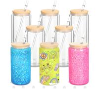 Micellwuu 8 Pack 16 Oz Sublimation Snow Globe Tumbler, Snow Globe Cups with Pre Drilled Hole, Double Wall Beer Can Glass Mason Jar Mug with Bamboo Lids and Straws for Snowglobe DIY