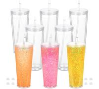 Micellwuu 8 Pack 24 Oz Acrylic Snow Globe Tumblers, Double Wall Insulated Plastic Tumblers with Pre-Drilled Hole, Lids, Straws and Plugs, Reusable Transparent Snow Globe Cups for DIY Glitter