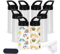 Micellwuu 8 Pack Kid Sublimation Sports Water Bottle Blanks, 15 Oz Sublimation Tumblers Bulk Leak Proof Stainless Steel Bottles Flask with Portable Handle, Individually Boxed