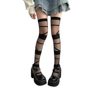 MICFENY Women Subcultures Punk Girl Sweet Thin Thigh High Socks Crosses Bandage Pattern Silk Over Knee Long Stockings Hosiery