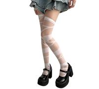 MICFENY Women Subcultures Punk Girl Sweet Thin Thigh High Socks Crosses Bandage Pattern Silk Over Knee Long Stockings Hosiery