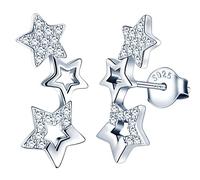 MICGIGI Women's 925 Sterling Silver Stud Earrings Three Stars Cubic Zirconia Earrings