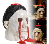 Mich-ael Halloween Candle Holder 2024 New My-ers Merchandise Halloween Statue with Bleeding Eyes Decor, My-ers's Mask, Halloween Horror Candlestick Decoration(no candle) (1PCS)