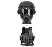 MICH Airsoft Helmet andMaskwith Detachable Anti-Fog Goggles Protective Full Face Tactical Mask,AdjustableTactical Vest Outdoor Ultra-Light Breathable Training Airsoft Vest Kit