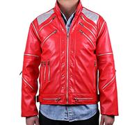 Michael Costume Jackson Beat it Metal Zipper Leather Jacket Kids,Child & Adult (Adult Size Medium)