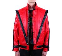 Michael Costume Jackson Jacket - 1980s Retro Red Leather Jacket - Iconic for Kids & Adults Halloween & Christmas (Child Size 8-9 Years)