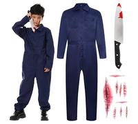 Michael Costume Kids with Knife Horror Scary Bloody Boiler Suits Jumpsuit Coverall Workwear Gift for Halloween Carnival(Medium)