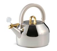 Michael Graves Steamy Whistling Tea Kettle - 2.2 Quart Stainless Steel Stovetop Kettle, Induction Compatible, Ergonomic 2-Hand Grip Handle, Easy Flip Spout, Removable Lid, Fold-Down Storage Handle