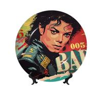 Michael Jackson 96 Bad Bone China Decorative Plate with Stand and Hook Ceramic Dinner Plates Art Porcelain Plate for Home Office Wall Decor Collections 7in