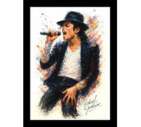 Michael Jackson Autographed Splash Art Watercolour Print. (A4 FRAMED)
