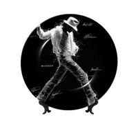 Michael Jackson Bone China Decorative Plate with Stand and Hook Ceramic Dinner Plates Art Porcelain Plate for Home Office Wall Decor Collections 8in