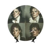 Michael Jackson Bone China Decorative Plate with Stand and Hook Ceramic Dinner Plates Art Porcelain Plate for Home Office Wall Decor Collections 8in