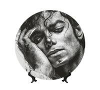 Michael Jackson Bone China Decorative Plate with Stand and Hook Ceramic Dinner Plates Art Porcelain Plate for Home Office Wall Decor Collections 8in