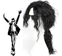 Michael Jackson Cosplay Black Wigs Heat Resistant Synthetic Black Wavy Hair Ponytail Cosplay Wig Halloween Carnival Party Wigs