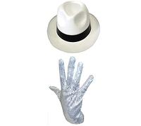 MICHAEL JACKSON HAT & SEQUIN GLOVE FANCY DRESS AL CAPONE GANGSTER UNISEX (White Hat & Sequin Glove)