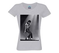 Michael Jackson Photo Concert Black and White Singer Pop Star Celebrite Women's Round Neck T-Shirt, grey, XL
