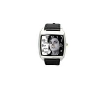 Michael Jackson Quartz Square Watch Real Leather Band Dial E2 Black
