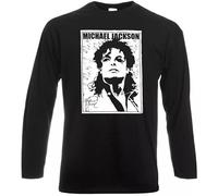 Michael Jackson Signature Long Sleeve T-Shirt King Of Pop Legend Music Tee Top(BLACK - X-Large)
