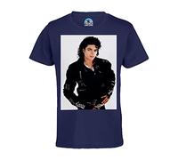 Michael Jackson Unisex Children's T-Shirt Black Jacket Pop Star Celebrity Style, Blue, 12 Years