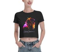 Michael King Jackson T-Shirt tee Classcal Print Graphic Women's Leak Navel Shirt Crop Top Short Sleeve Tee Summer Cotton Shirts Black Small