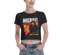 Michael King Jackson T-Shirt tee Classcal Print Graphic Women's Leak Navel Shirt Crop Top Short Sleeve Tee Summer Cotton Shirts Black Small