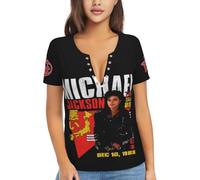 Michael King Jackson Vneck T-Shirt Tee Classcal Print Graphic Tshirt King of Pop Legend Icon Music T-Shirts Sexy Short Sleeves Tops for Fans Gift XX-Large