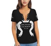 Michael King Jackson Vneck T-Shirt Tee Classcal Print Graphic Tshirt King of Pop Legend Icon Music T-Shirts Sexy Short Sleeves Tops for Fans Gift Large