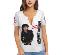 Michael King Jackson Vneck T-Shirt Tee Classcal Print Graphic Tshirt King of Pop Legend Icon Music T-Shirts Sexy Short Sleeves Tops for Fans Gift Medium