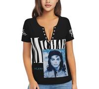 Michael King Jackson Vneck T-Shirt Tee Classcal Print Graphic Tshirt King of Pop Legend Icon Music T-Shirts Sexy Short Sleeves Tops for Fans Gift XX-Large
