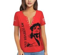 Michael King Jackson Vneck T-Shirt Tee Classcal Print Graphic Tshirt King of Pop Legend Icon Music T-Shirts Sexy Short Sleeves Tops for Fans Gift Small