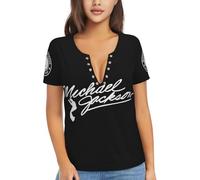 Michael King Jackson Vneck T-Shirt Tee Classcal Print Graphic Tshirt King of Pop Legend Icon Music T-Shirts Sexy Short Sleeves Tops for Fans Gift XX-Large