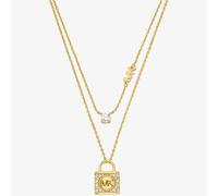 Michael Kors 14ct Gold Plated Cubic Zirconia Logo Padlock Two Row Necklace MKC1630AN710