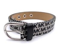 Michael Kors Belt I Women's I Genuine Leather I Size M I 110 cm Long with Buckle Measured I 4.0 cm Wide I Black White I Punched Large Eyelets I Women Belt1035, White, M