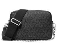 Michael Kors Bryant Medium Double Zip Chain Camera Crossbody Bag, Silver-tone Hardware/Tonal Signature Coated Twill/Black, One Size